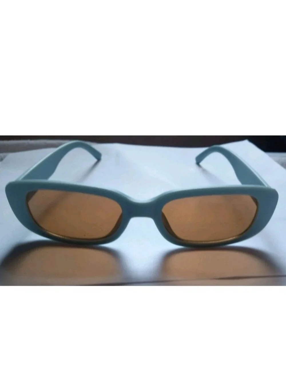Men's Rectangle Sunglasses Blue Plastic Frame Brown Tinted Plastic Lenses Solid